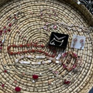 Lot of pink color themed costume jewelry